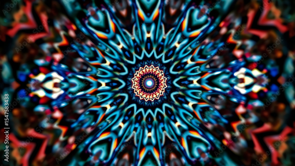Poster 3d kaleidoscope mandala abstract background of trippy art psychedelic trance to open third eye with