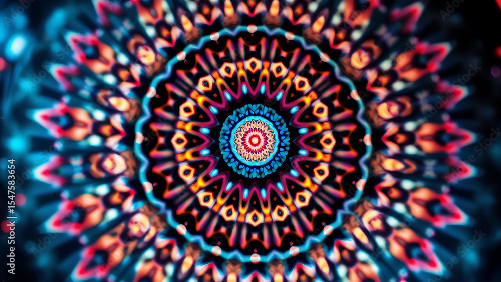 Poster 3d kaleidoscope mandala abstract background of trippy art psychedelic trance to open third eye with