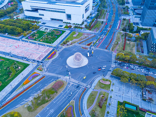 Aerial view of City Crossroads with heavy traffic in Shanghai