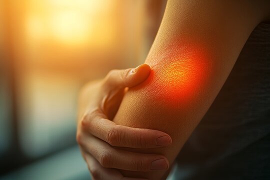 Person with a red rash on their arm from an insect bite, dealing with an allergic reaction., Generative AI