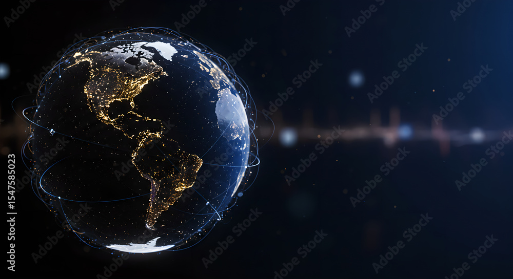 Poster global network connection over world. technology and internet concept. digital data business communi