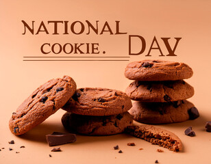 Freshly Baked Chocolate Chip Cookies Stack Minimalist Poster for National Cookie Day Celebration
