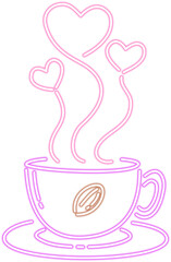 Neon Glow Coffee Cup with Heart Steam Illustration