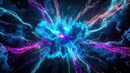 Abstract blue light waves illustrate a dynamic, colorful fractal energy pattern glowing in space