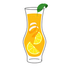 Glass of lemonade. Summer citrus cocktail with lemon and orange peel isolated on white background.Drink for menu, bar. Ice alcoholic drink