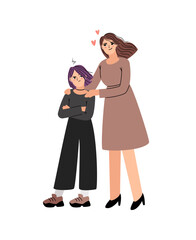 Attempt to make peace between close people vector illustration. Mother and daughter compromise after quarrel