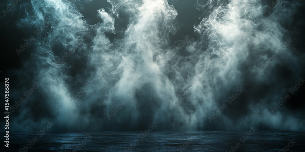 Poster ethereal smoke clouds over a reflective dark surface abstract mystery background perfect for composi