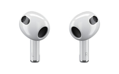 A pair of wireless earbuds designed for audio listening.