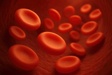 Close-Up View of Red Blood Cells Flowing Through a Blood Vessel in 3D Illustration