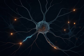 Detailed Illustration of Neural Network with Glowing Synapses and Neurons in Dark Background