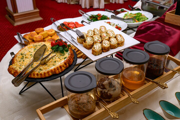 Food on table for celebrities. Appetizer on the table - party
