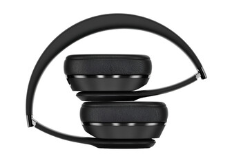 A pair of black over-ear headphones stacked on top of each other, showcasing a sleek design.