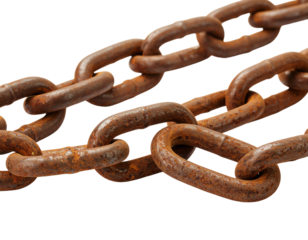 Rusty metal chain link on white background.