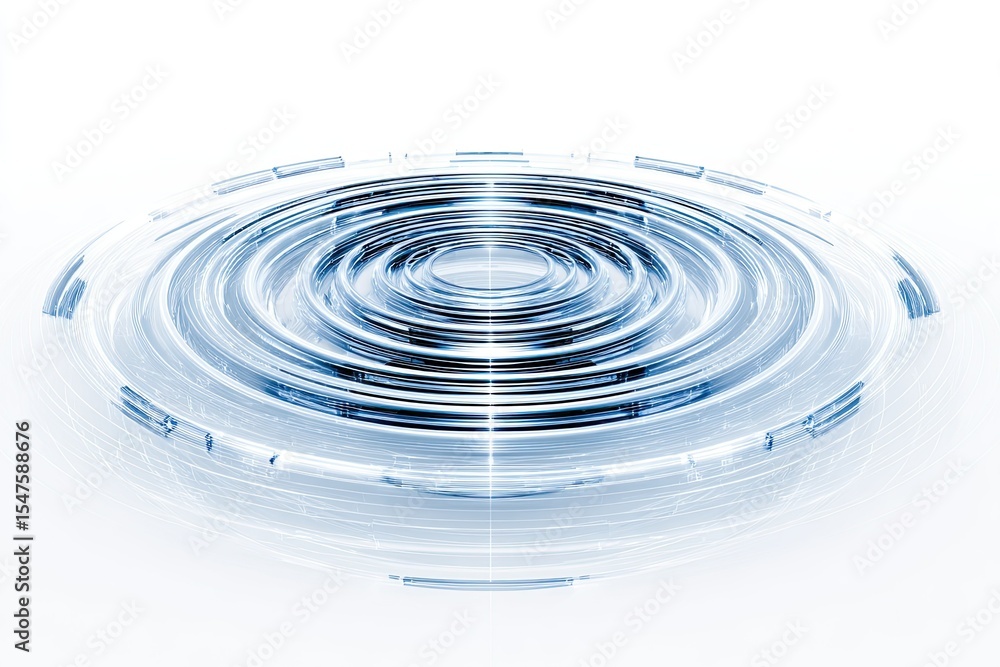 Poster futuristic technological interface with circular abstract design on white background