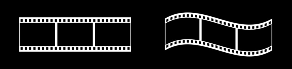 Abstract 35mm film strip vector design with 3 frames on black background. White film reel symbol illustration to use for photography, television, cinema, photo frame.