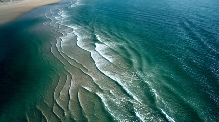 Rippling lines of sun-drenched ocean in shallow area