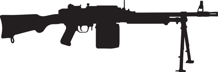 Silhouette of a Powerful Belt Fed Machine Gun Ready for Action