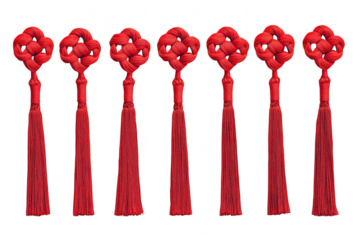 Eight red Chinese knot tassels isolated on transparent background