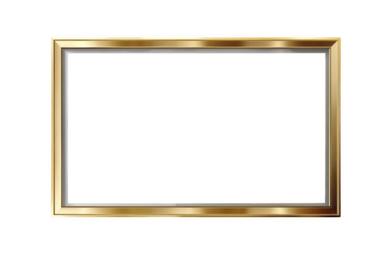 Golden rectangular blank frame isolated on a transparent background