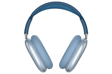 A pair of over-ear headphones with a sleek design in blue and silver colors.
