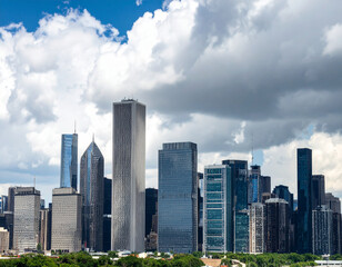 Fototapeta premium Majestic City Skyline under Dramatic Cloudscape A Stunning Urban Landscape Photograph