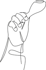 One continuous single drawing line art flat doodle dinner, food, meal, human hand, fried, lunch, chicken drumstick. Isolated image hand draw contour on a white background, hand drawn, not AI