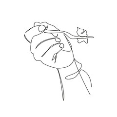 One continuous single drawing line art flat doodle salad, vegetable, fork, eating, food, hand, healthy, meal. Isolated image hand draw contour on a white background, hand drawn, not AI