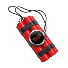 Dynamite bomb with digital timer counting down isolated on transparent background