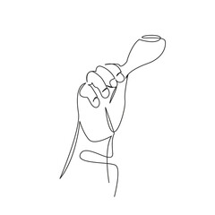 One continuous single drawing line art flat doodle dinner, food, meal, human hand, fried, lunch, chicken drumstick. Isolated image hand draw contour on a white background, hand drawn, not AI
