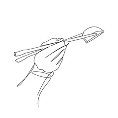One continuous single drawing line art flat doodle chopstick, sushi, food, hand, japanese, stick, eat, meal, dinner, oriental. Isolated image hand draw contour on a white background, hand drawn, not A