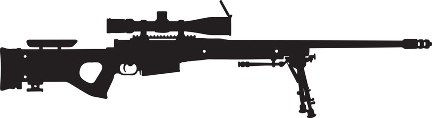 Silhouette of a Sniper Rifle with a Scope and Bipod