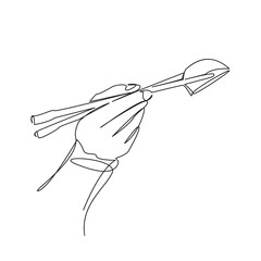 One continuous single drawing line art flat doodle chopstick, sushi, food, hand, japanese, stick, eat, meal, dinner, oriental. Isolated image hand draw contour on a white background, hand drawn, not A