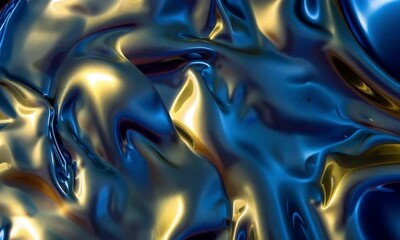 Abstract background with a metallic texture showing blue and gold liquid waves - Powered by Adobe