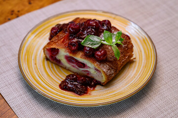 Piece of homemade cherry pie