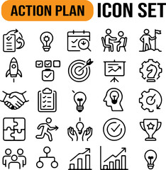 Finance and business management vector icon set with people, money, and web design symbols