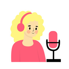 Woman with Microphone for Podcast Interview Illustration