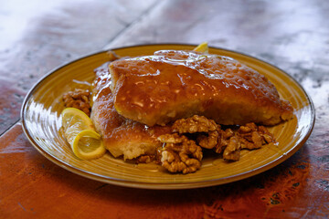 Sweet cake with honey and walnuts