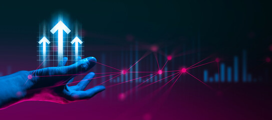hand of businessman interactive touching a holographic of transaction financial network data...