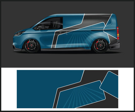 Yellow van with abstract black graphics for branding or advertising mockup