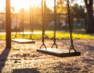 Golden Hour at the Playground Empty Swings Basking in Sunset's Glow