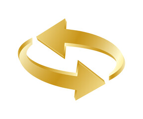 3D golden reboot icon. Two golden arrows in a circle. 