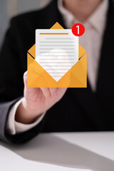 Business man receive send electronic mail email computer laptop smartphone mail marketing business...