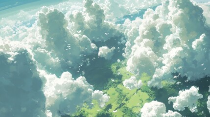 Fluffy white cumulus clouds seen from above