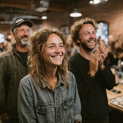 Coworking team celebrating launch day