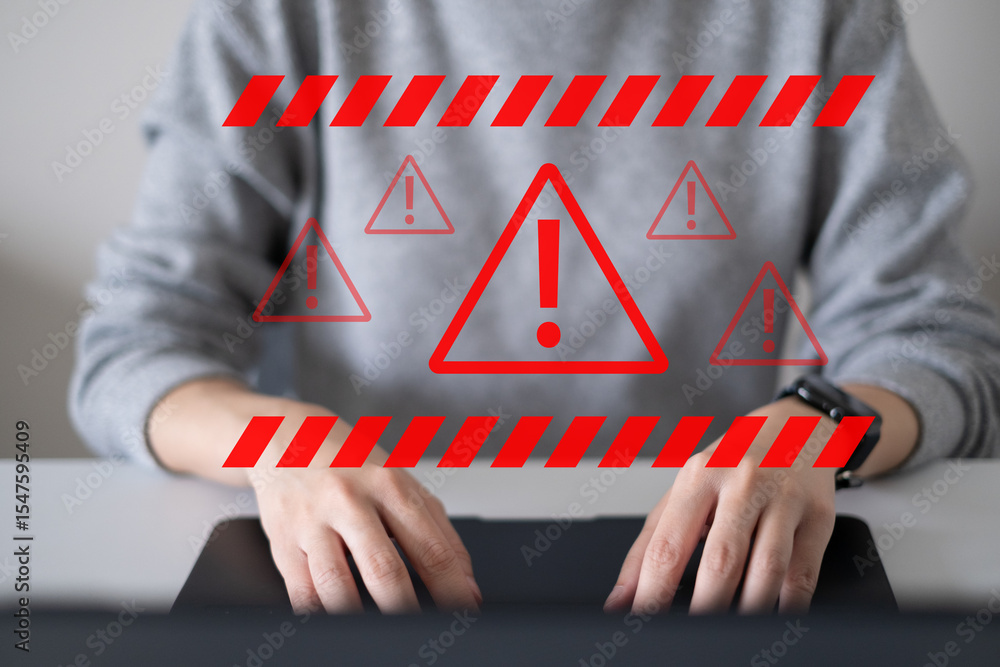 Poster system hacked warning alert network virus threat attack online security computer technology concept