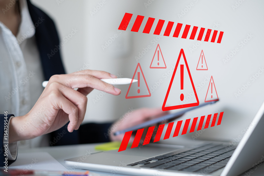 Poster system hacked warning alert network virus threat attack online security computer technology concept