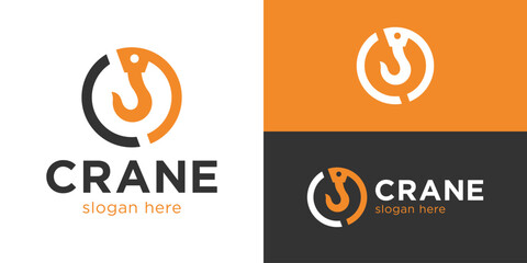 Creative simple crane logo template. Hook crane with abstract letter C for Crane logo design vector illustration.
