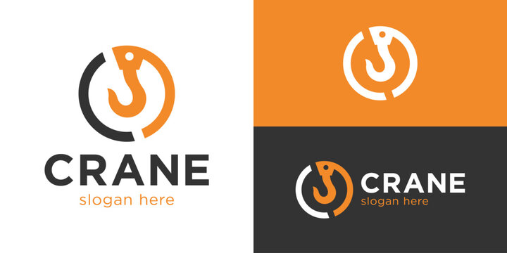 Creative simple crane logo template. Hook crane with abstract letter C for Crane logo design vector illustration.