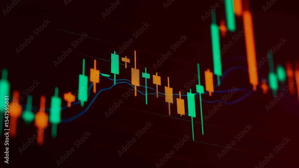 Poster digital financial candlestick chart with various color for market analysis. cryptocurrency data visu