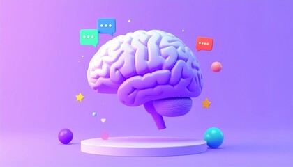 Brain with Speech Bubbles: Communication and Thoughts Concept